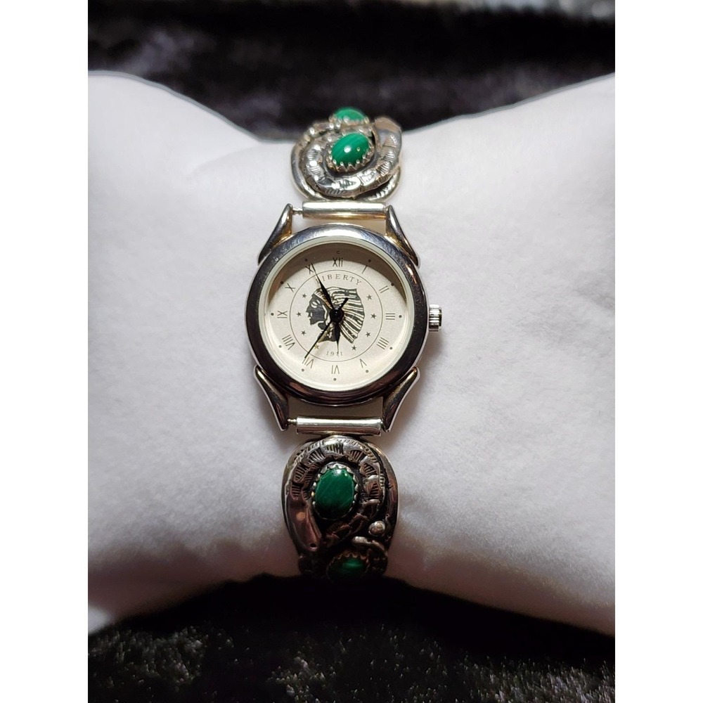 Navajo Michael Perry MP Sterling Silver Malachite Liberty Watch Vintage Running